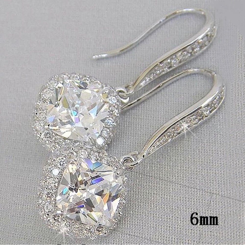 Dazzling French Hook 925 Sterling Silver Jeweled Women’s Drop Earrings 6 mm.